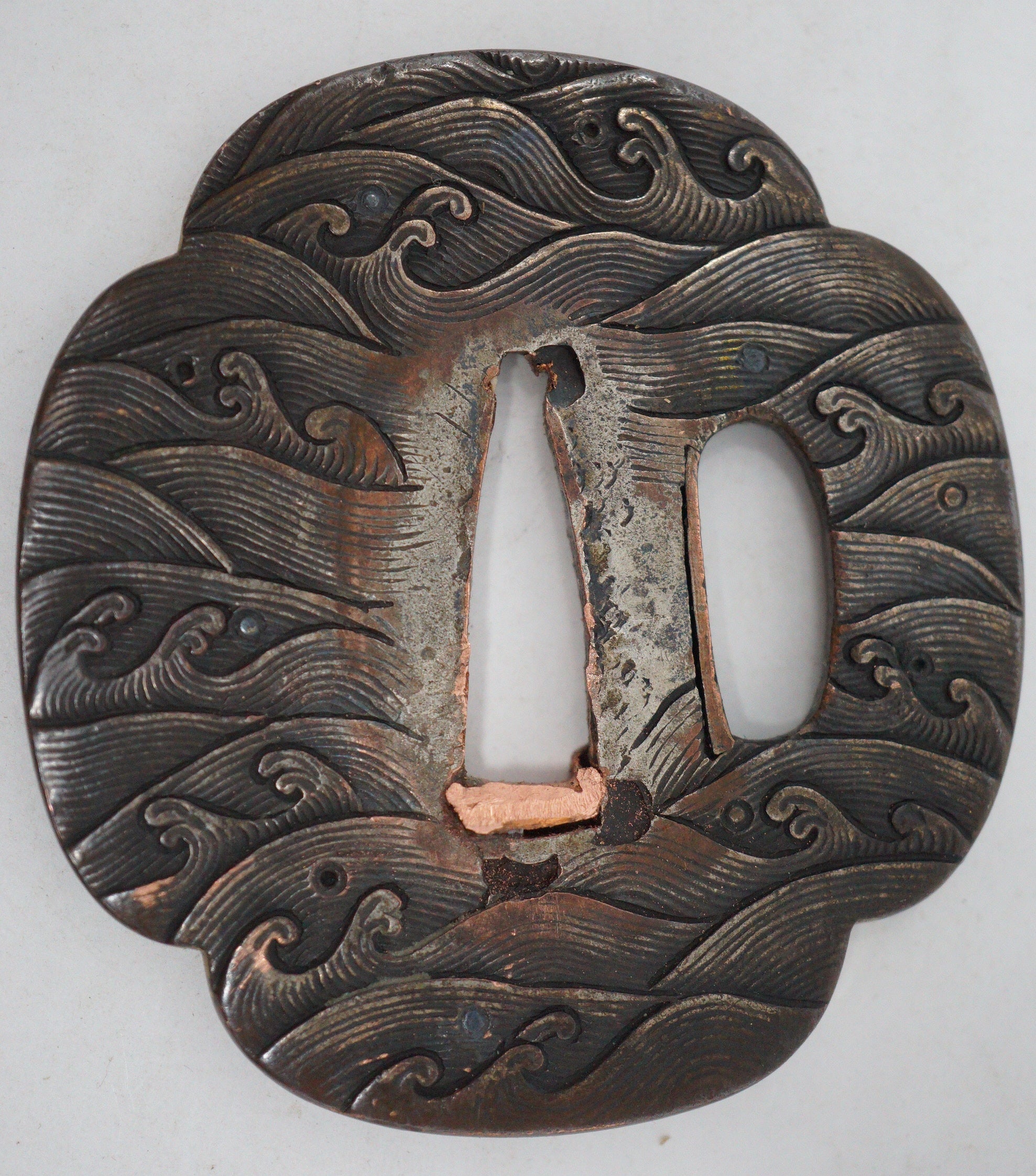 Japanese Wave-Designed Tsuba Guard for Katana or Wakizashi Sword from Japan 0228E22