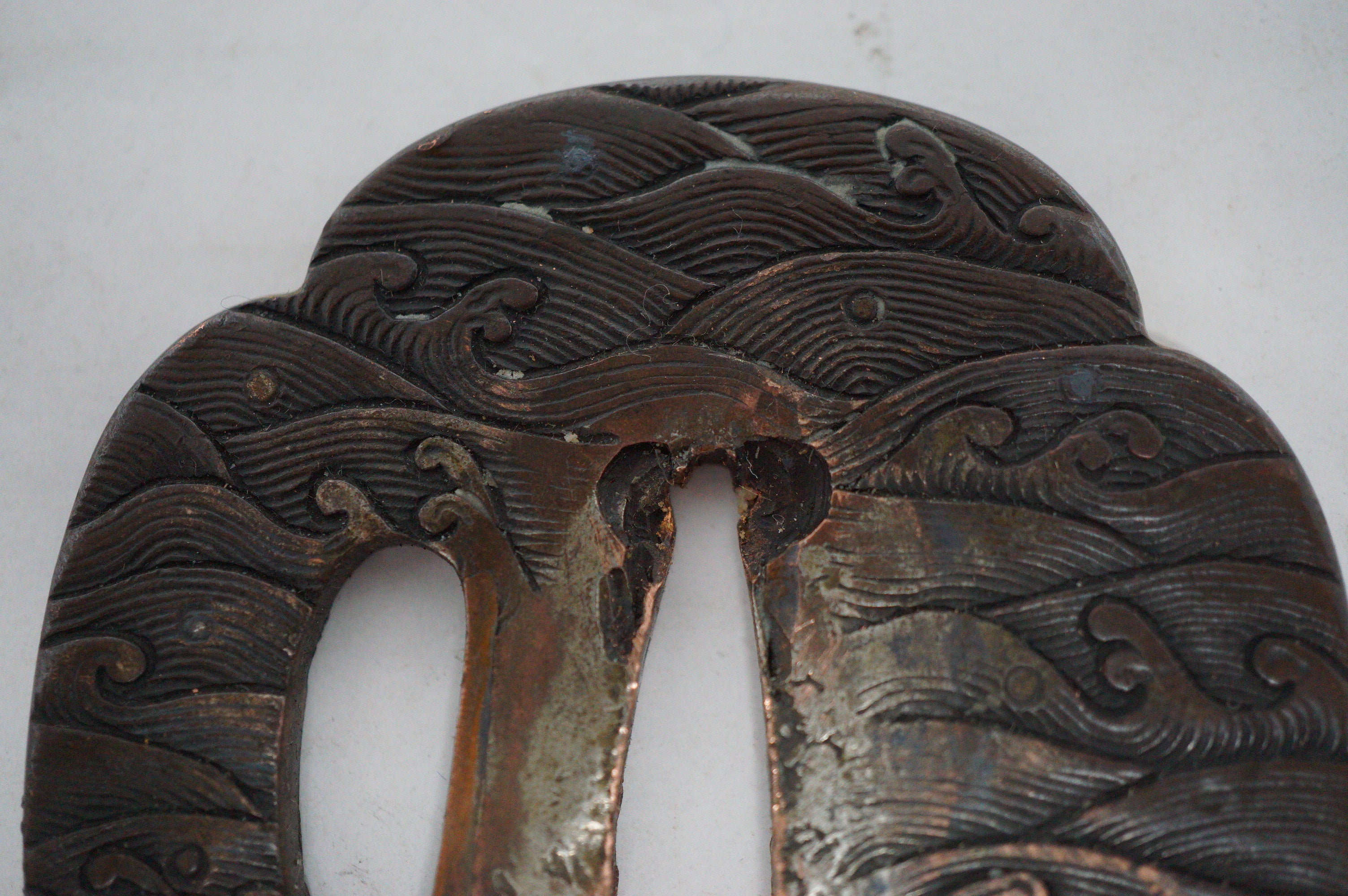 Japanese Wave-Designed Tsuba Guard for Katana or Wakizashi Sword from Japan 0228E22
