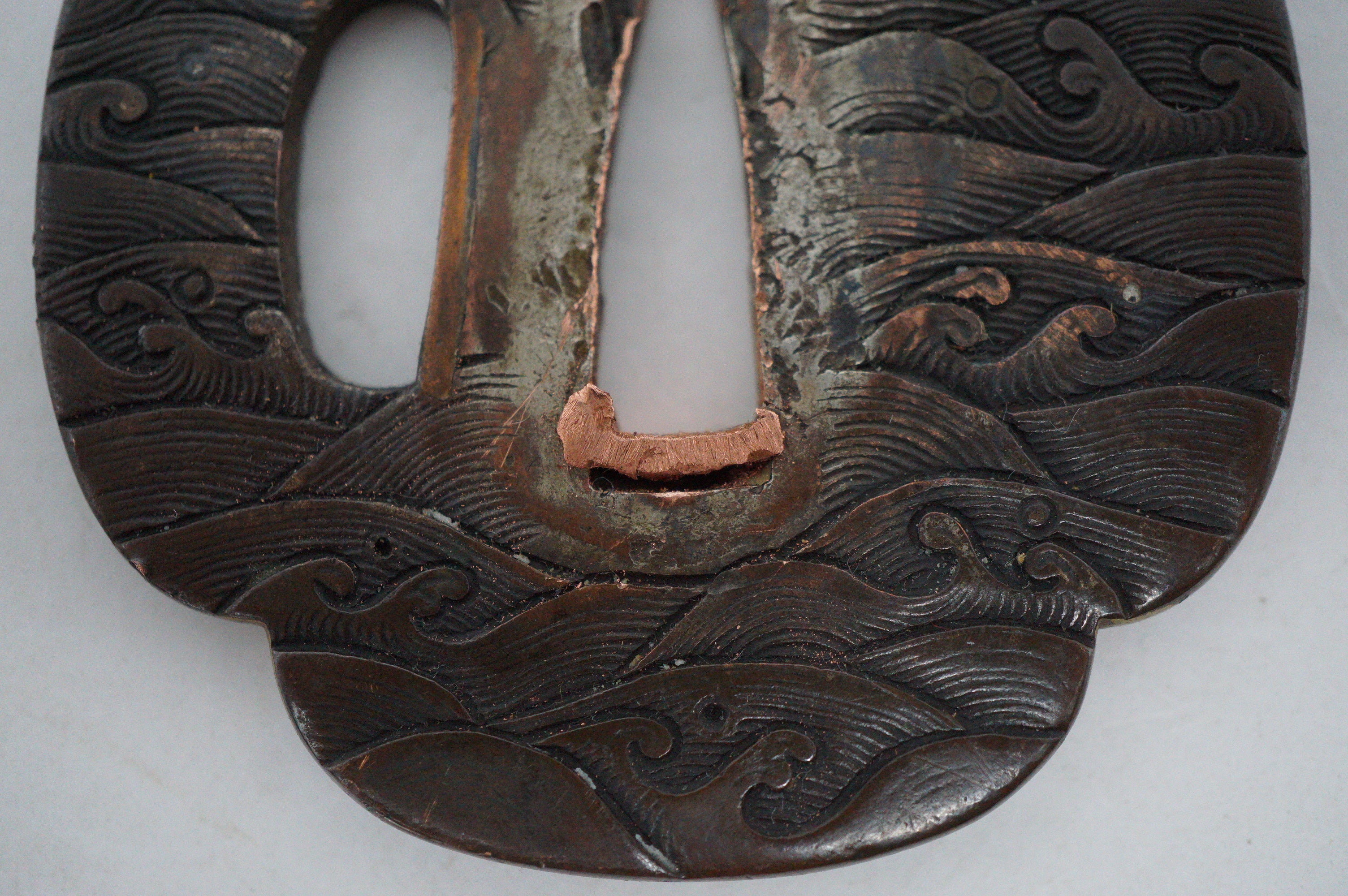 Japanese Wave-Designed Tsuba Guard for Katana or Wakizashi Sword from Japan 0228E22