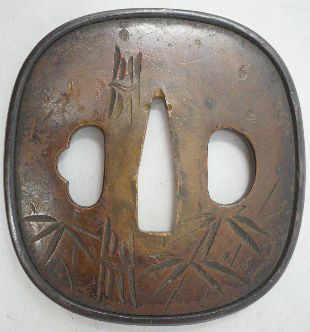 Authentic Copper Tsuba Sword Guard Tiger & Bamboo Motif for Wakizashi or Katana 0703G23