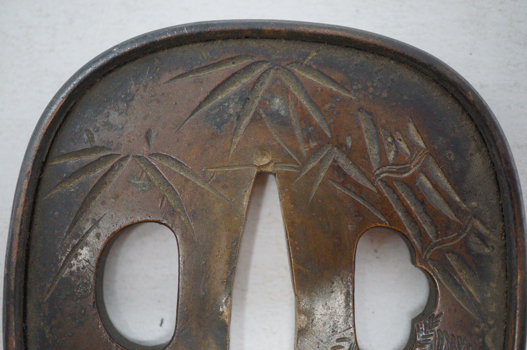 Authentic Copper Tsuba Sword Guard Tiger & Bamboo Motif for Wakizashi or Katana 0703G23