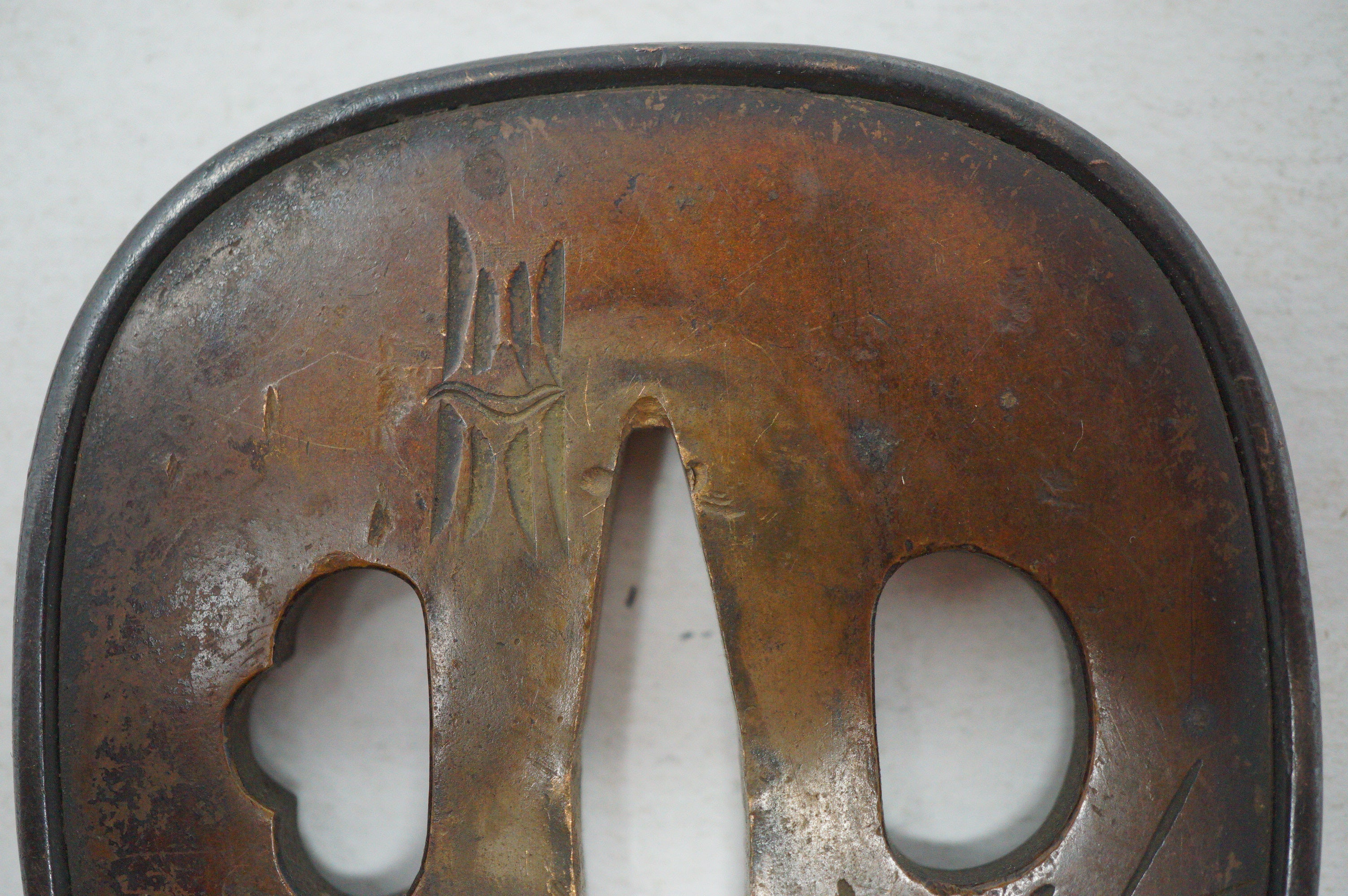 Authentic Copper Tsuba Sword Guard Tiger & Bamboo Motif for Wakizashi or Katana 0703G23