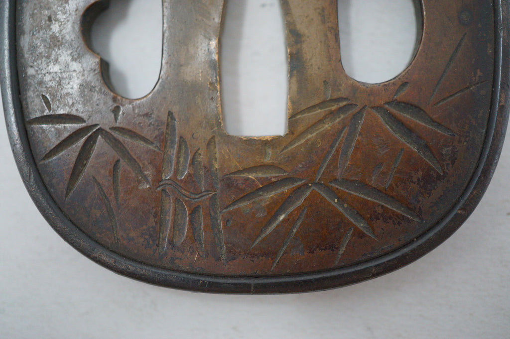 Authentic Copper Tsuba Sword Guard Tiger & Bamboo Motif for Wakizashi or Katana 0703G23
