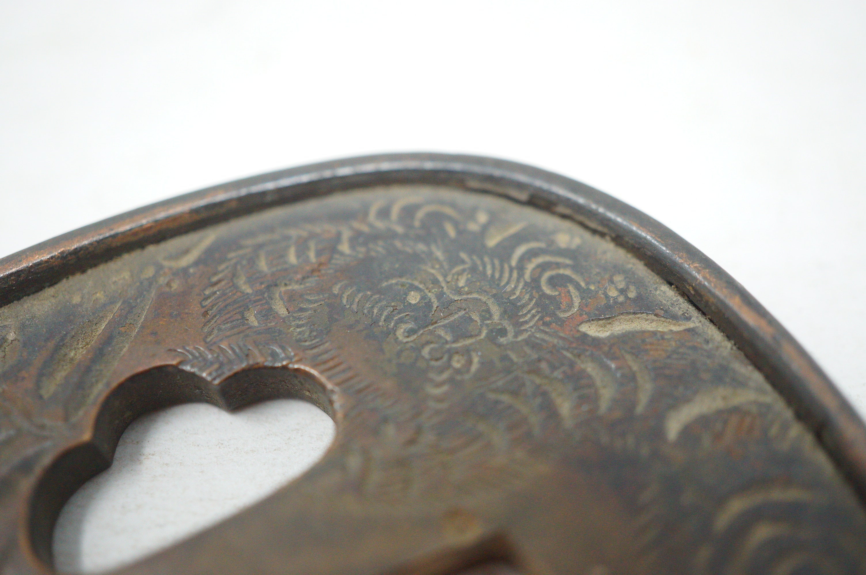 Authentic Copper Tsuba Sword Guard Tiger & Bamboo Motif for Wakizashi or Katana 0703G23