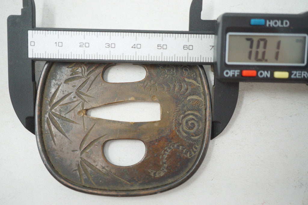 Authentic Copper Tsuba Sword Guard Tiger & Bamboo Motif for Wakizashi or Katana 0703G23