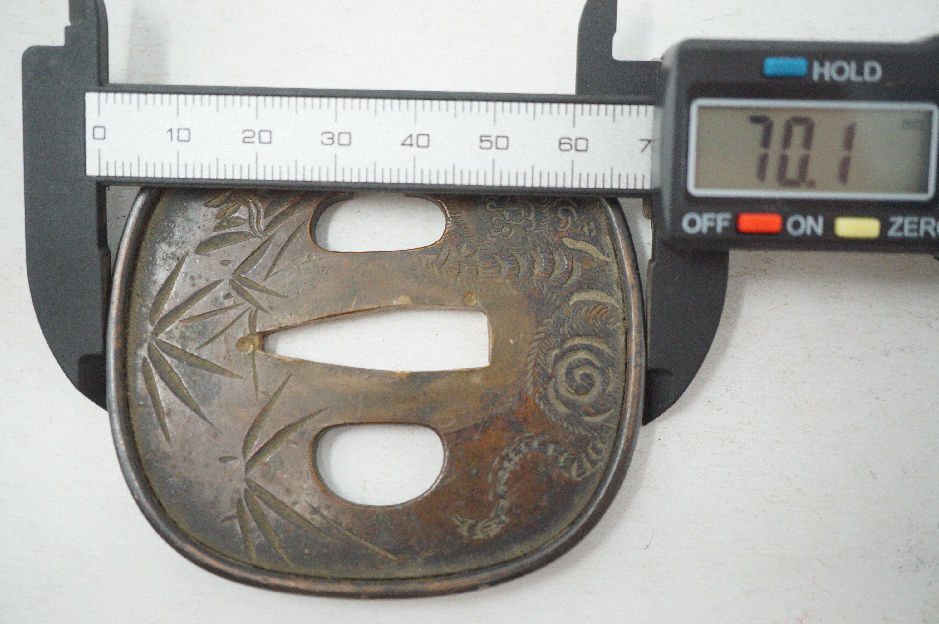 Authentic Copper Tsuba Sword Guard Tiger & Bamboo Motif for Wakizashi or Katana 0703G23