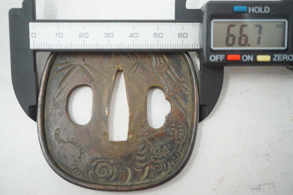 Authentic Copper Tsuba Sword Guard Tiger & Bamboo Motif for Wakizashi or Katana 0703G23