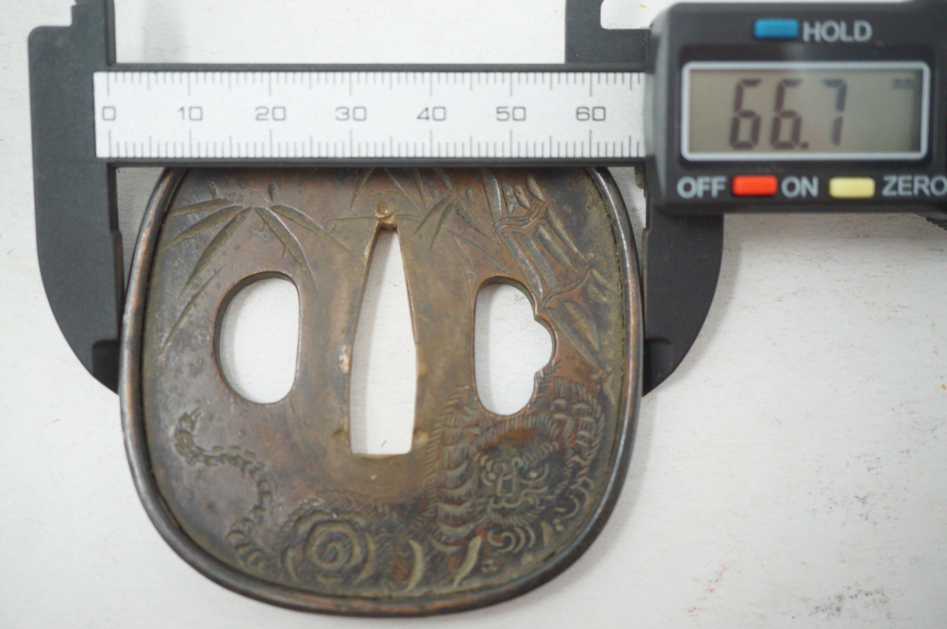 Authentic Copper Tsuba Sword Guard Tiger & Bamboo Motif for Wakizashi or Katana 0703G23