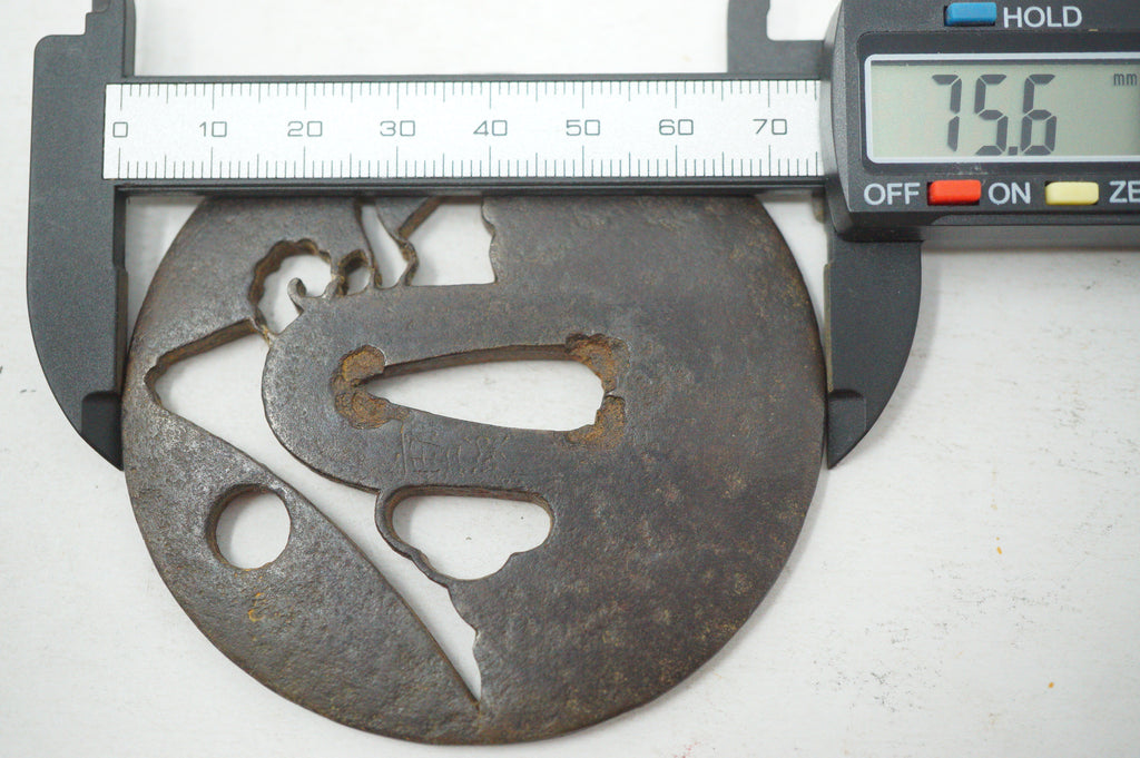 Authentic Iron Sukashi Tsuba Sword Guard Mount Fuji & Moon Landscape Motif Signed 0703G25