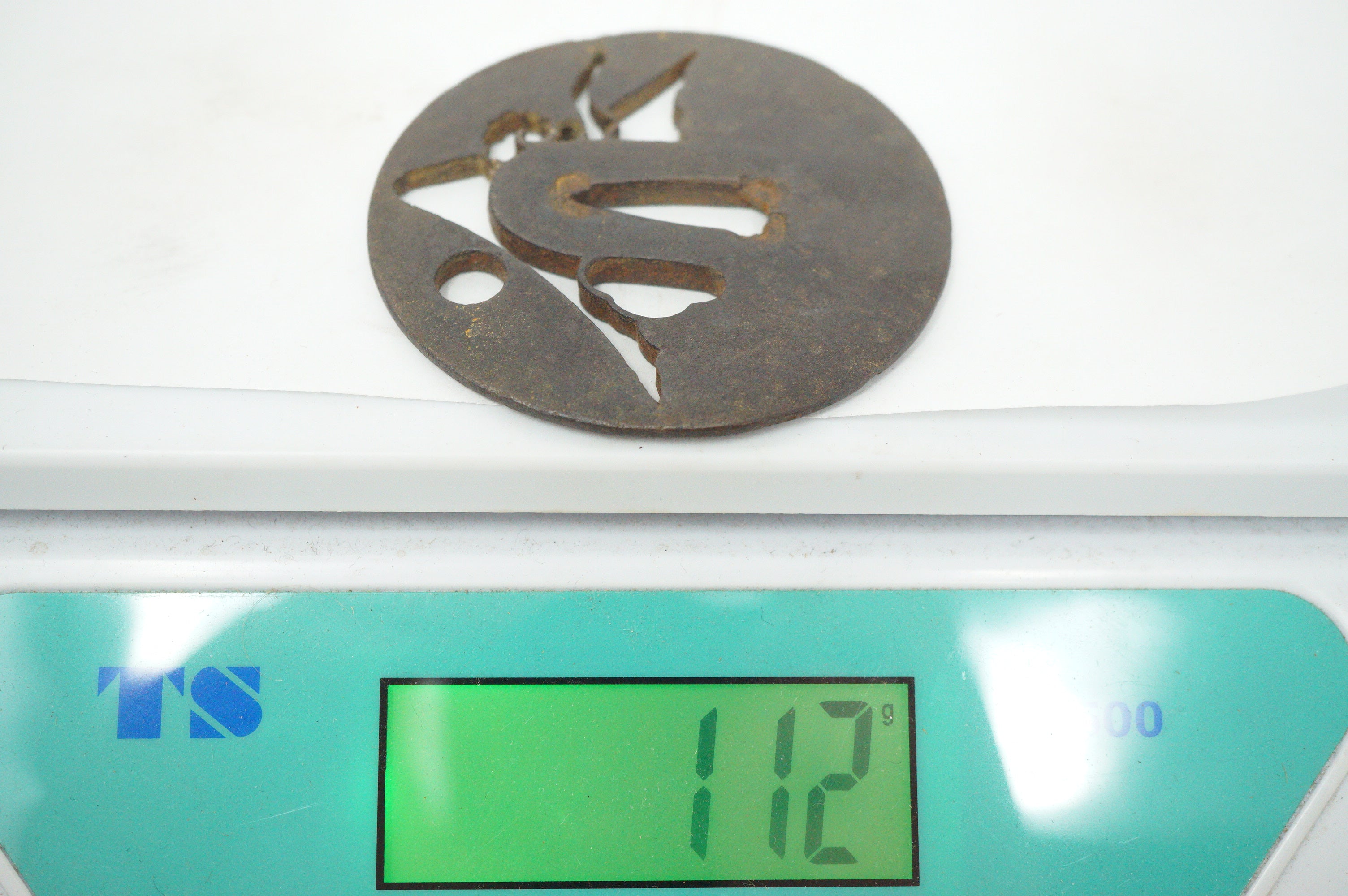 Authentic Iron Sukashi Tsuba Sword Guard Mount Fuji & Moon Landscape Motif Signed 0703G25