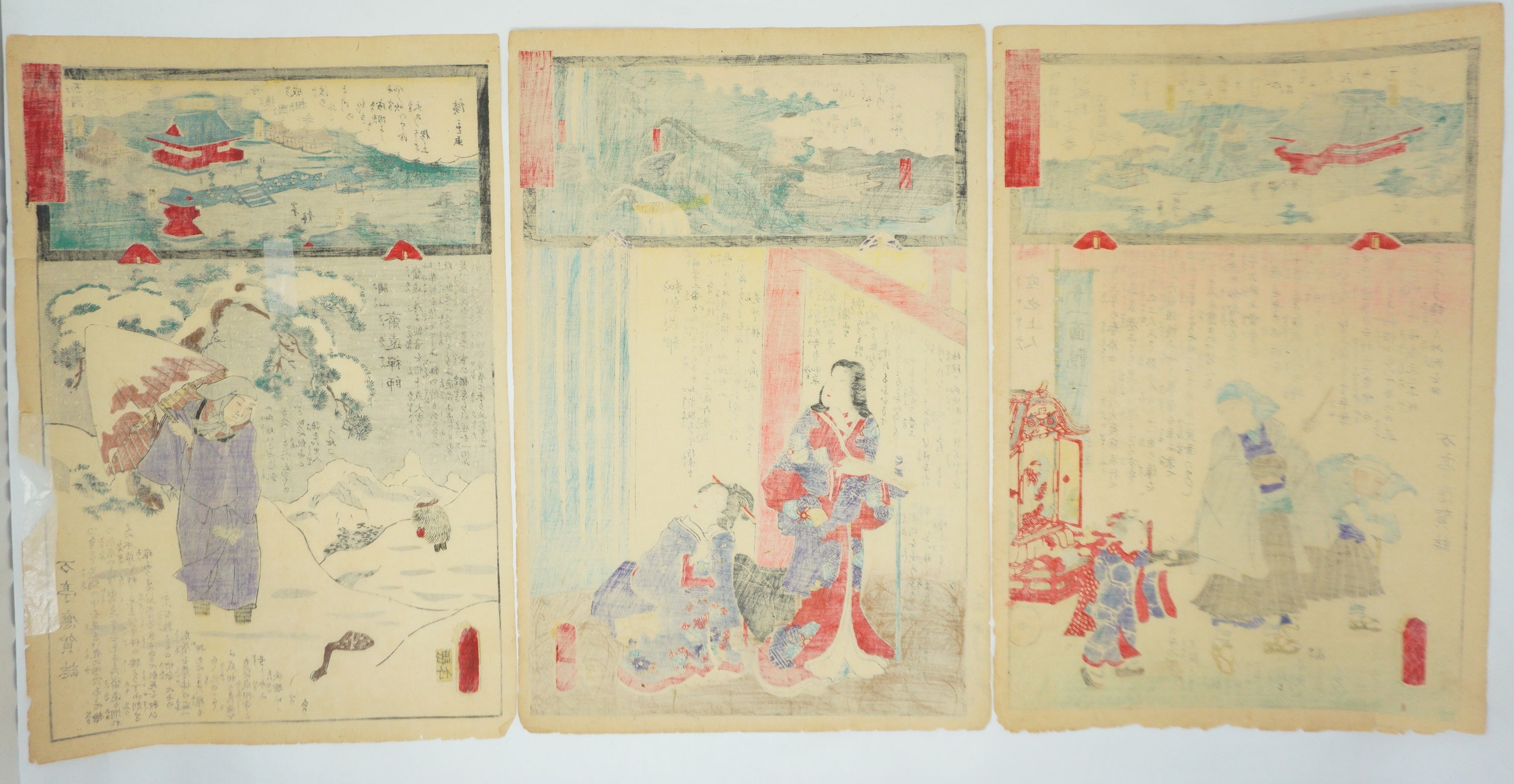 Japanische Holzschnitt-Sammlung 1858 Originale von Utagawa Kunisada 3 Blätter aus Japan 0217F25