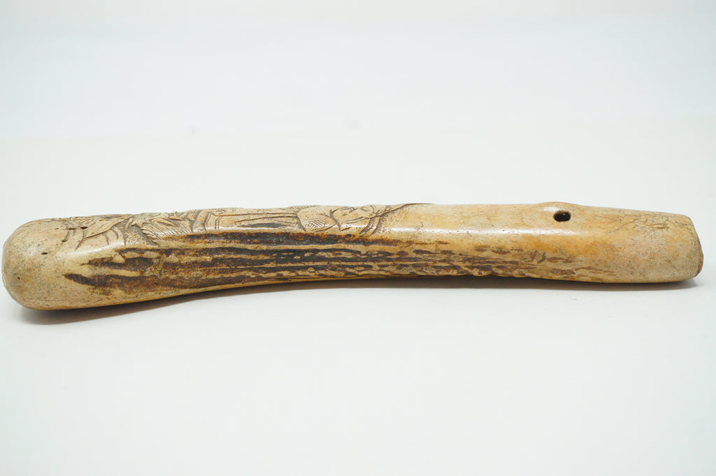 Japanischer Geweih Kiseru Pfeifenbehälter Drache &amp; Weiser Mann Antik Original 0618F25