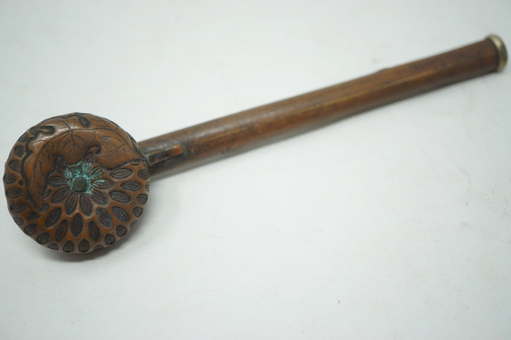 Japanese Portable Calligraphy Ink Container Antique Copper Yatate Flower Images 0601G26