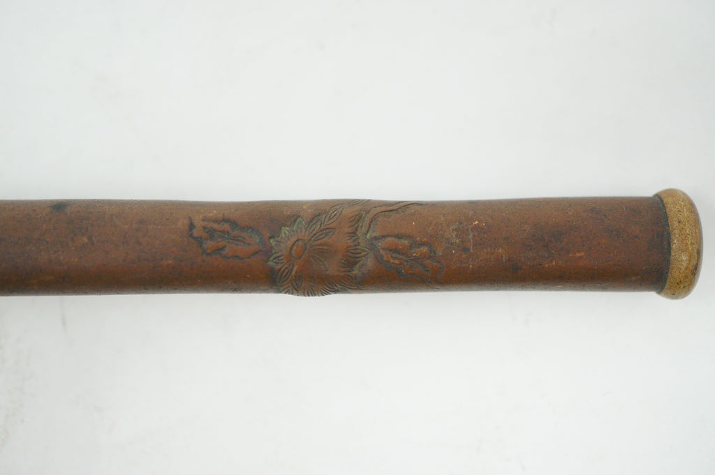 Japanese Portable Calligraphy Ink Container Antique Copper Yatate Flower Images 0601G26
