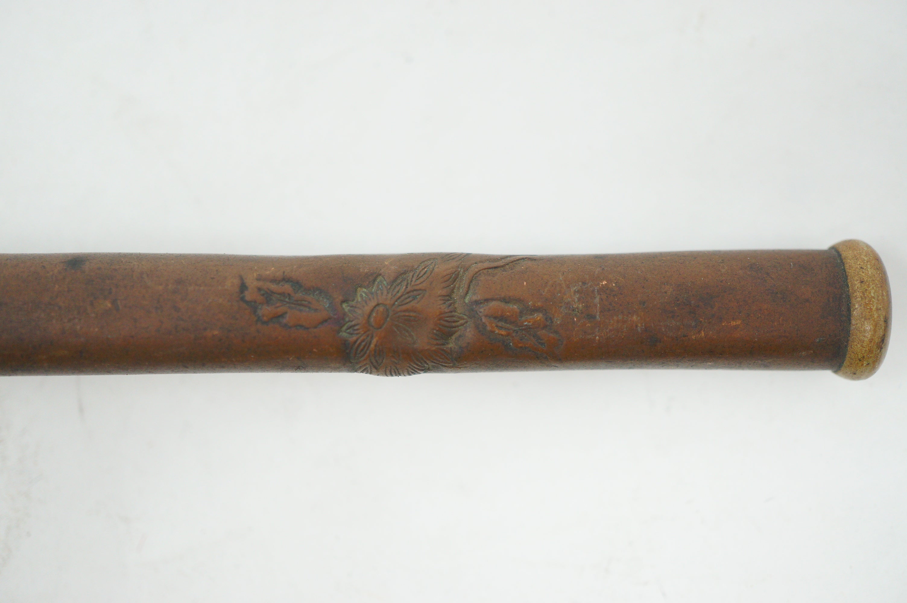 Japanese Portable Calligraphy Ink Container Antique Copper Yatate Flower Images 0601G26