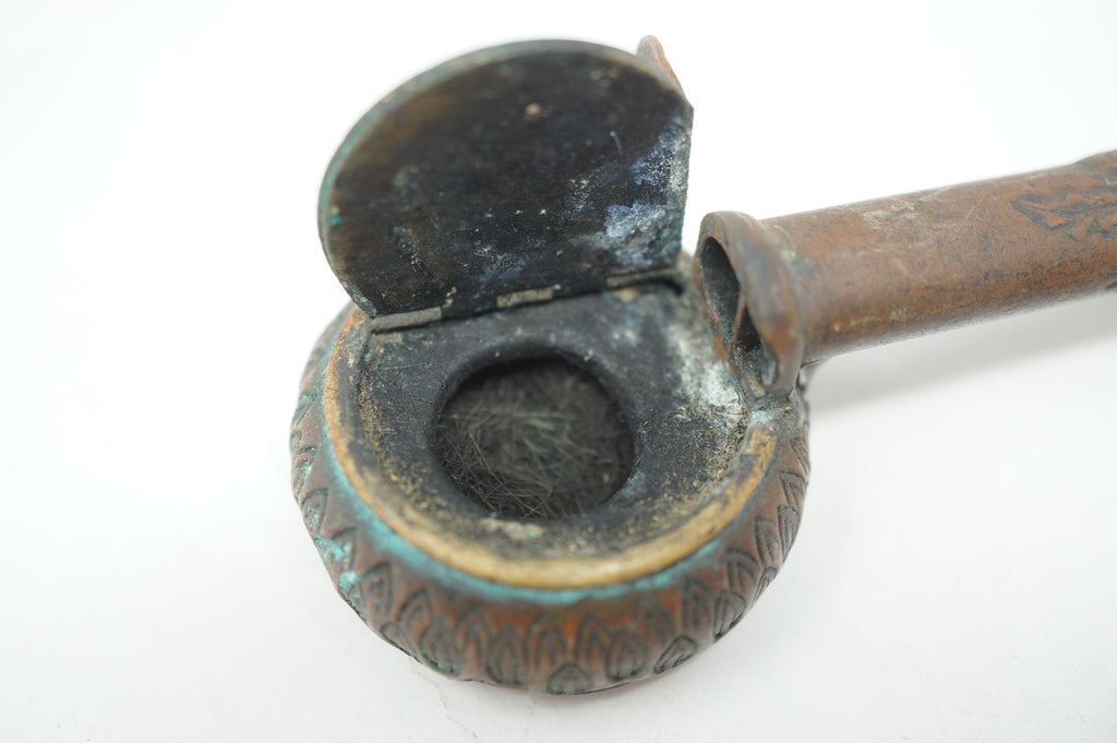 Japanese Portable Calligraphy Ink Container Antique Copper Yatate Flower Images 0601G26