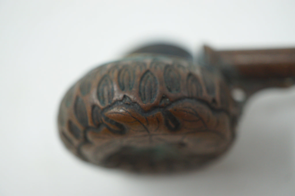 Japanese Portable Calligraphy Ink Container Antique Copper Yatate Flower Images 0601G26