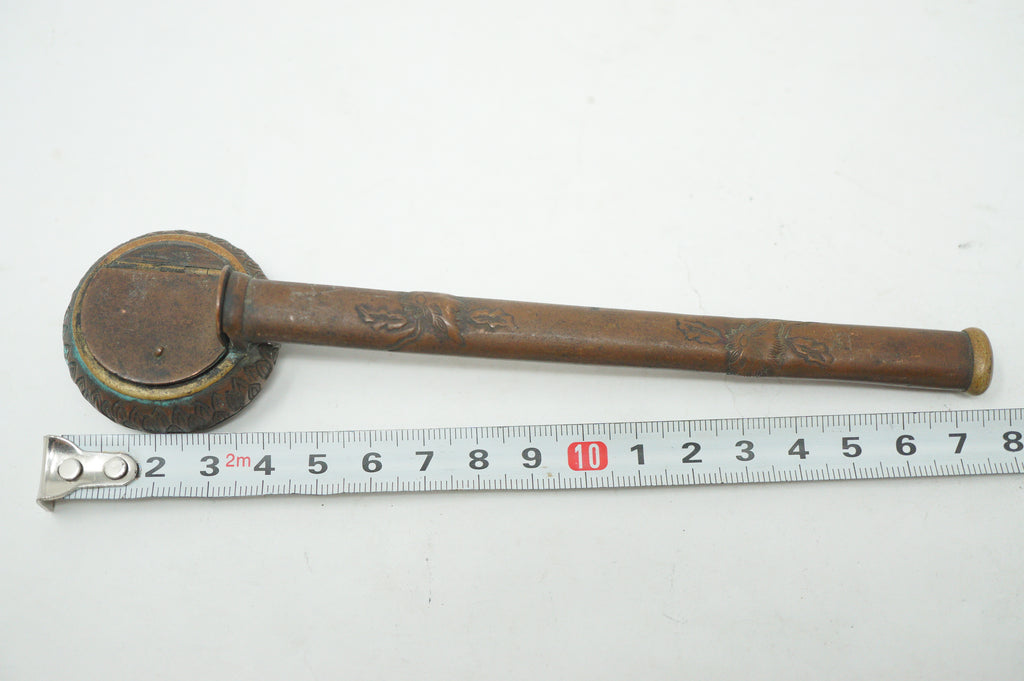 Japanese Portable Calligraphy Ink Container Antique Copper Yatate Flower Images 0601G26