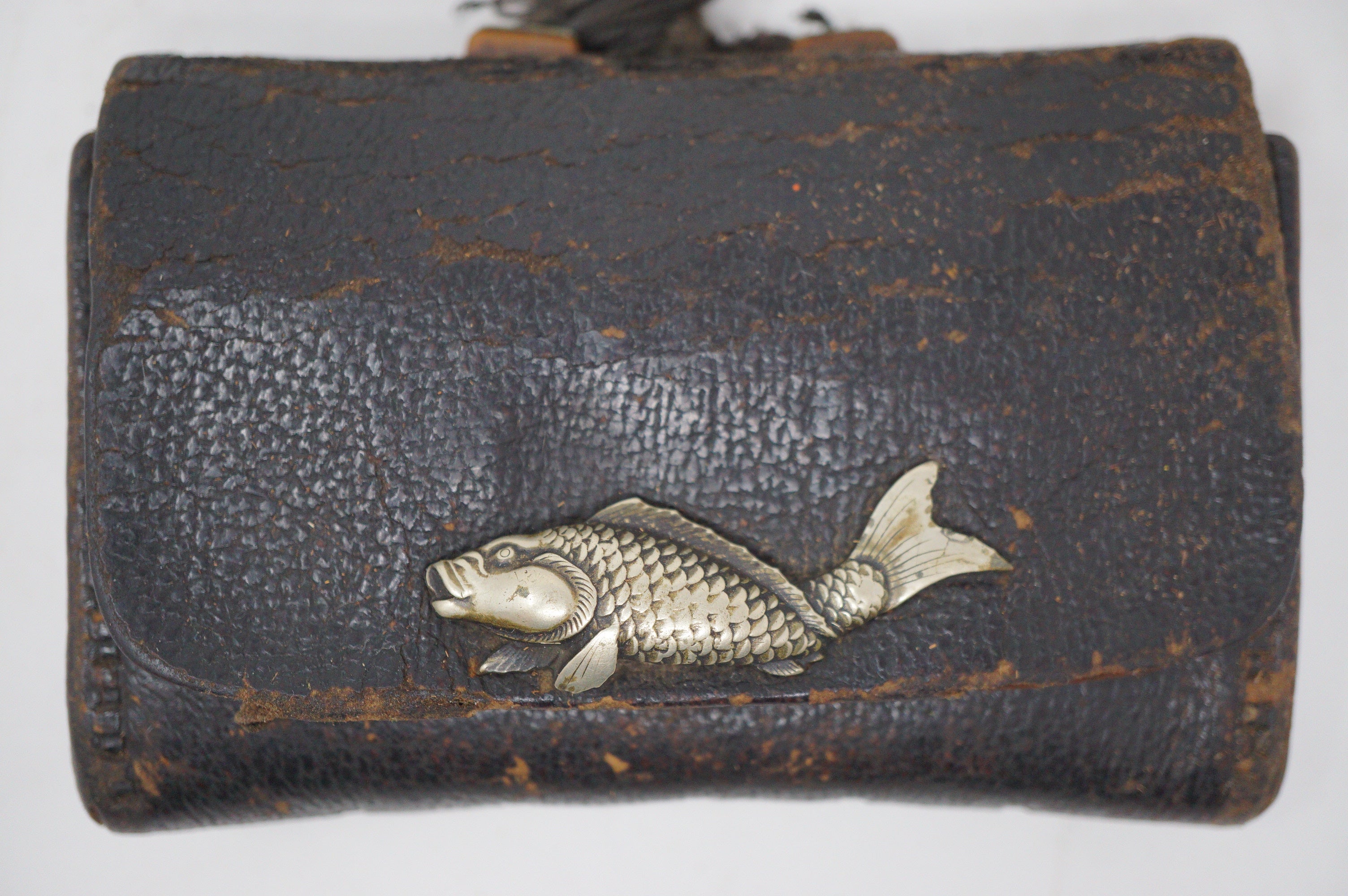 Japanese Antique Tobacco Ire Set "Karpfen" with Leather Pouch Set & Pipe fron Japan 0712D27