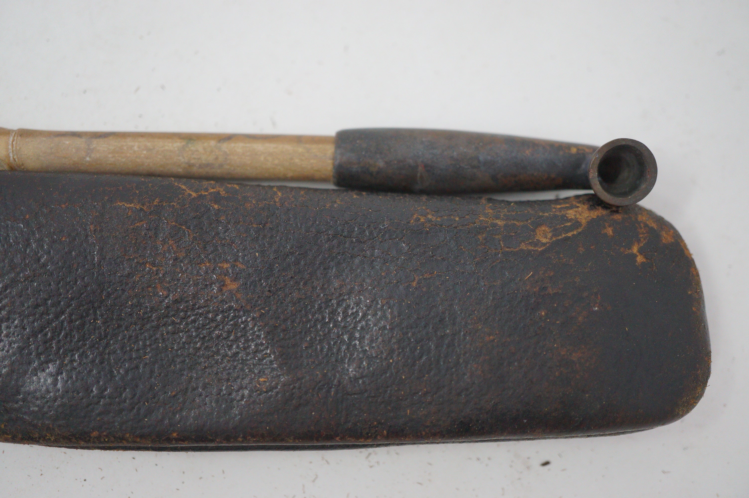 Japanese Antique Tobacco Ire Set "Karpfen" with Leather Pouch Set & Pipe fron Japan 0712D27