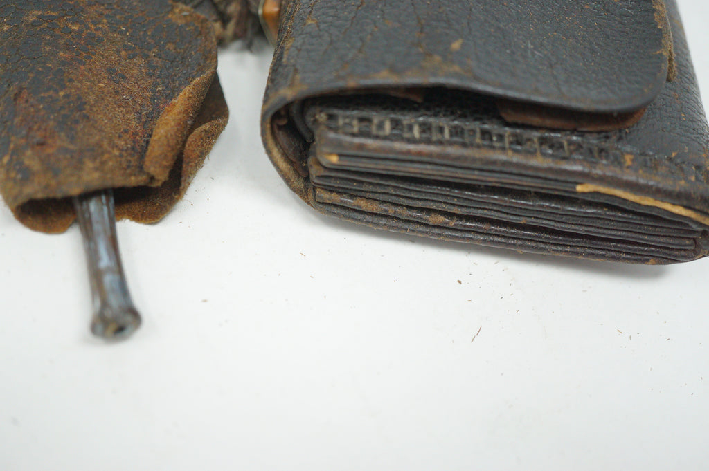 Japanese Antique Tobacco Ire Set "Karpfen" with Leather Pouch Set & Pipe fron Japan 0712D27