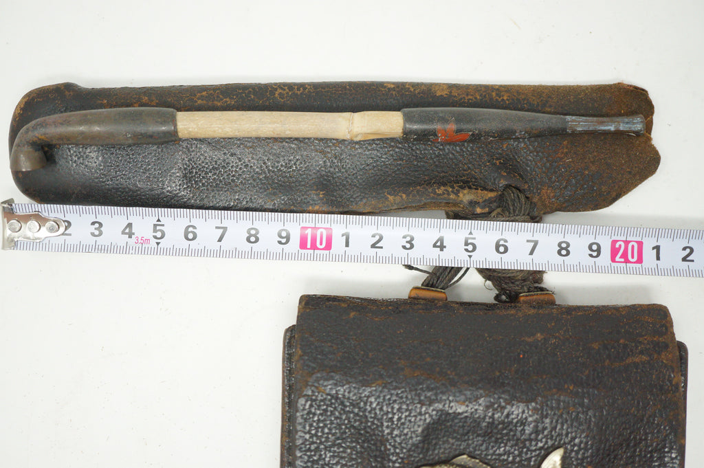 Japanese Antique Tobacco Ire Set "Karpfen" with Leather Pouch Set & Pipe fron Japan 0712D27