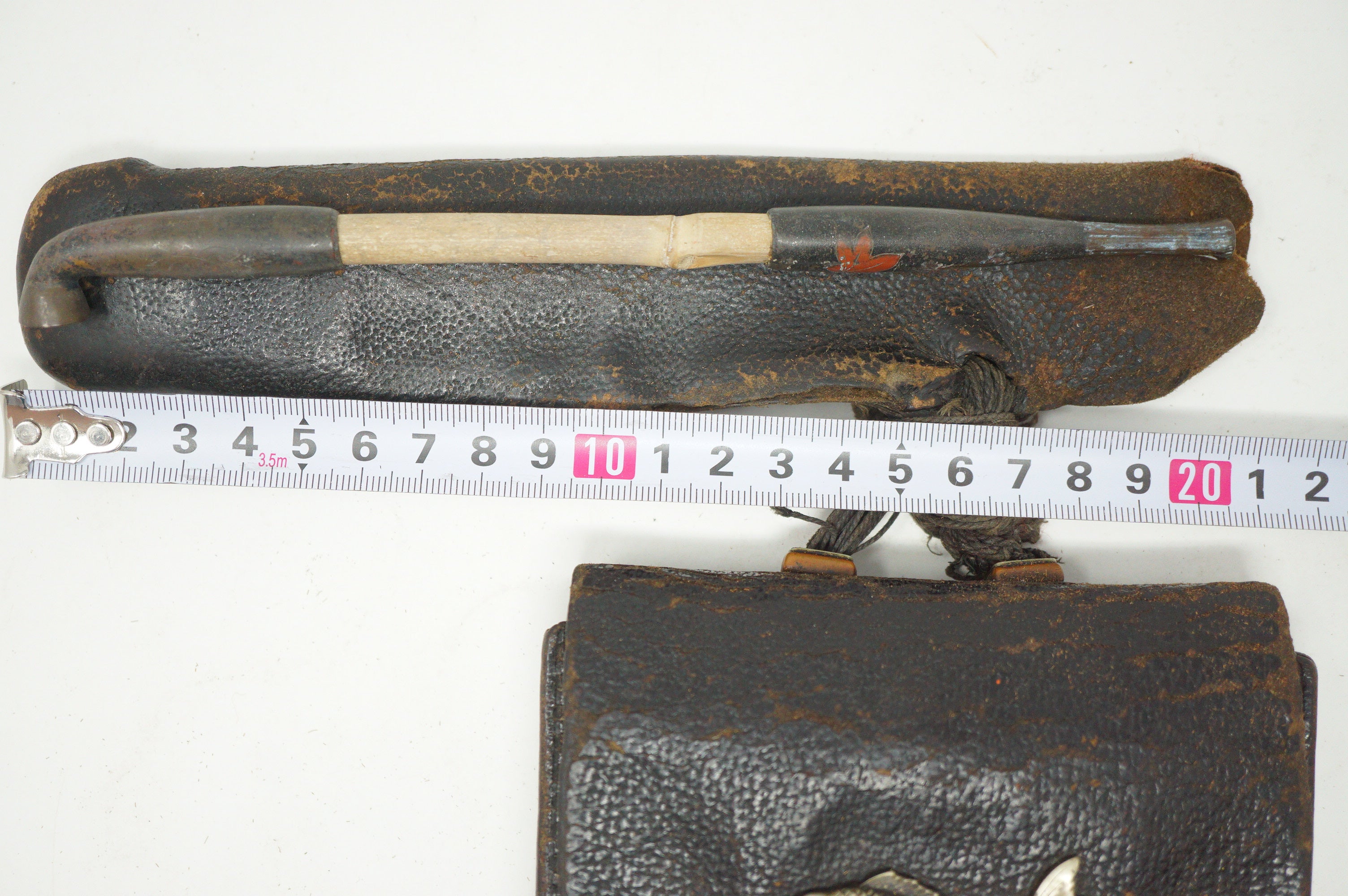 Japanese Antique Tobacco Ire Set "Karpfen" with Leather Pouch Set & Pipe fron Japan 0712D27