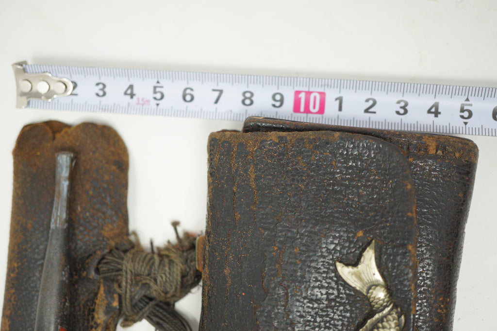 Japanese Antique Tobacco Ire Set "Karpfen" with Leather Pouch Set & Pipe fron Japan 0712D27