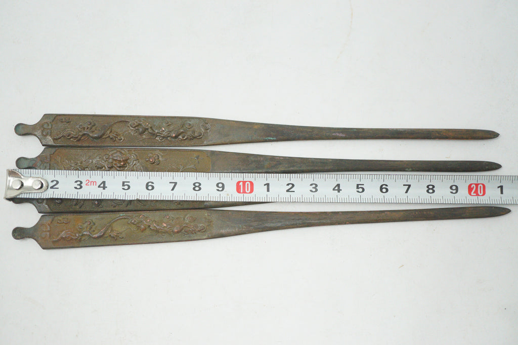 Antique Edo Period Copper Alloy Kōgai Set (4 Pcs) – Sword Fittings with Relief Motifs 0727G26