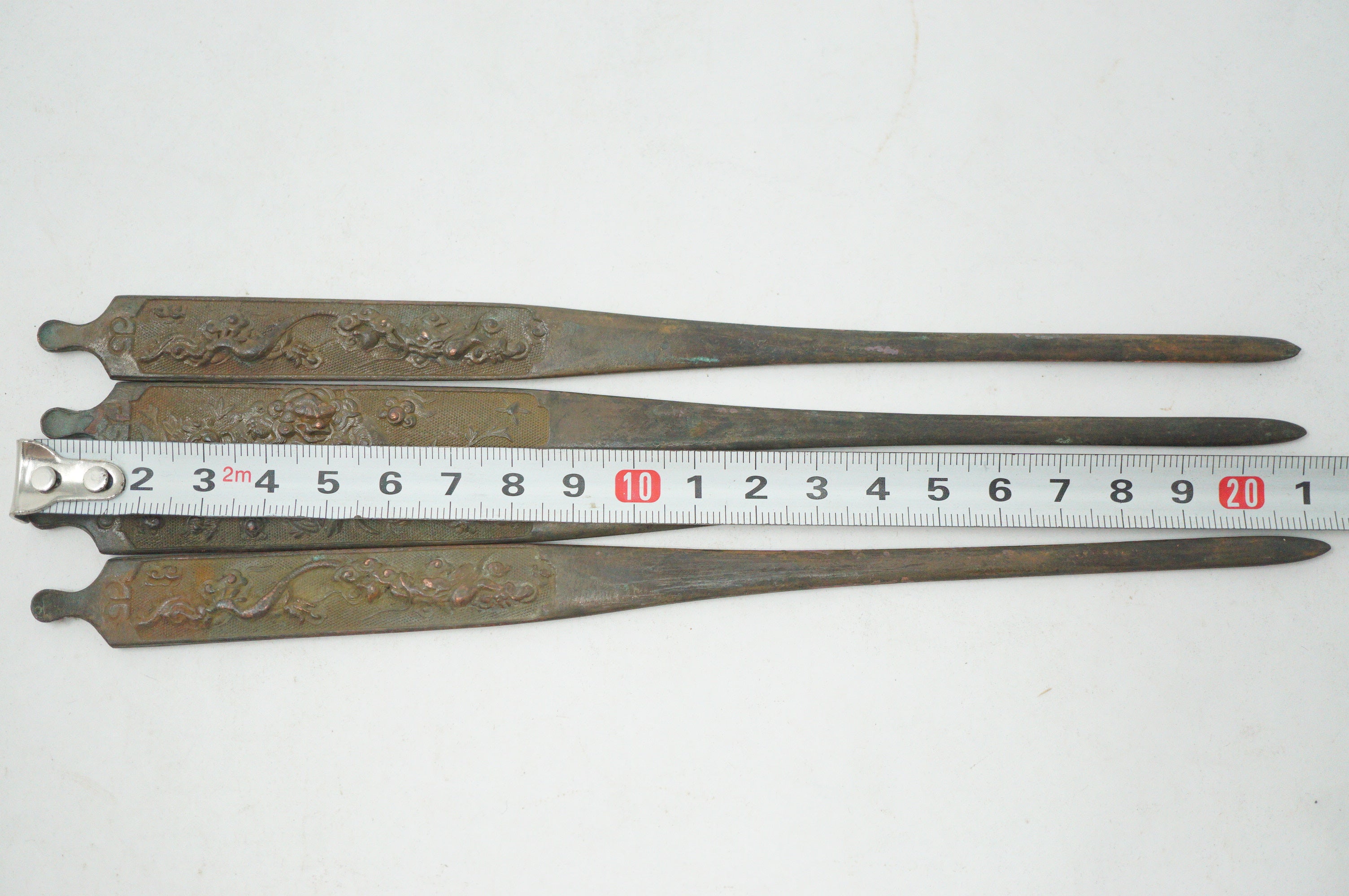 Antique Edo Period Copper Alloy Kōgai Set (4 Pcs) – Sword Fittings with Relief Motifs 0727G26