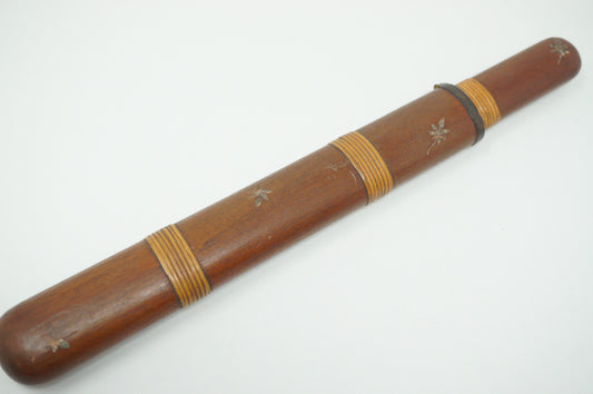 Japanese Wooden Kiseru Pipe Container with Flower Inlays Original from Japan 0618F26
