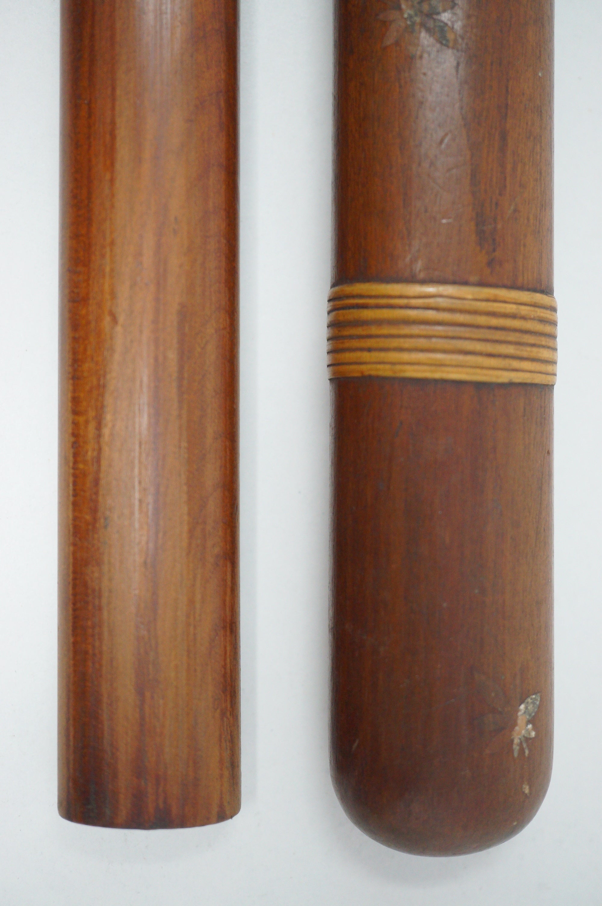Japanischer Kiseru-Pfeifenbehälter aus Holz mit Blumeneinlagen, Original aus Japan 0618F26