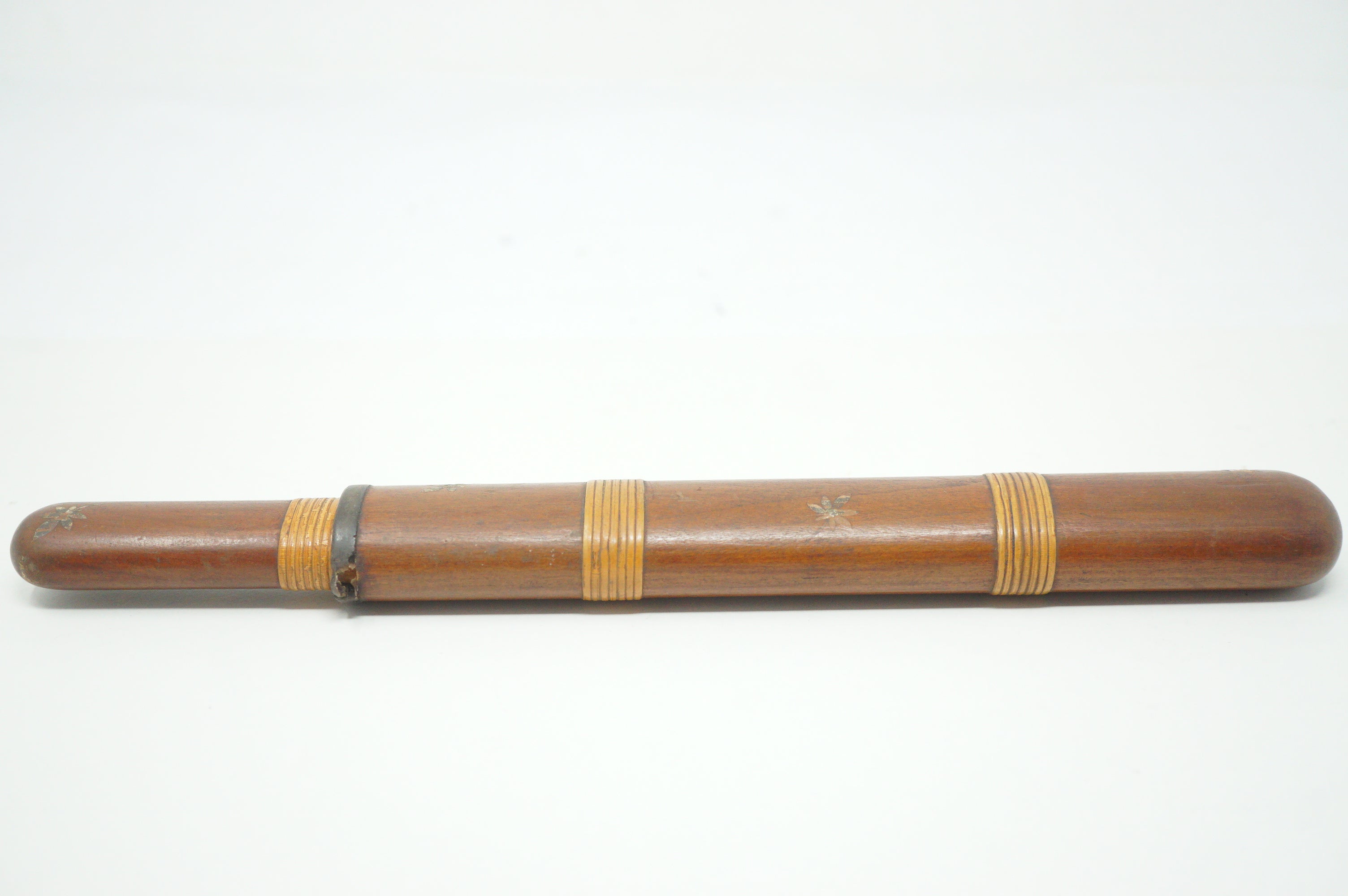 Japanischer Kiseru-Pfeifenbehälter aus Holz mit Blumeneinlagen, Original aus Japan 0618F26
