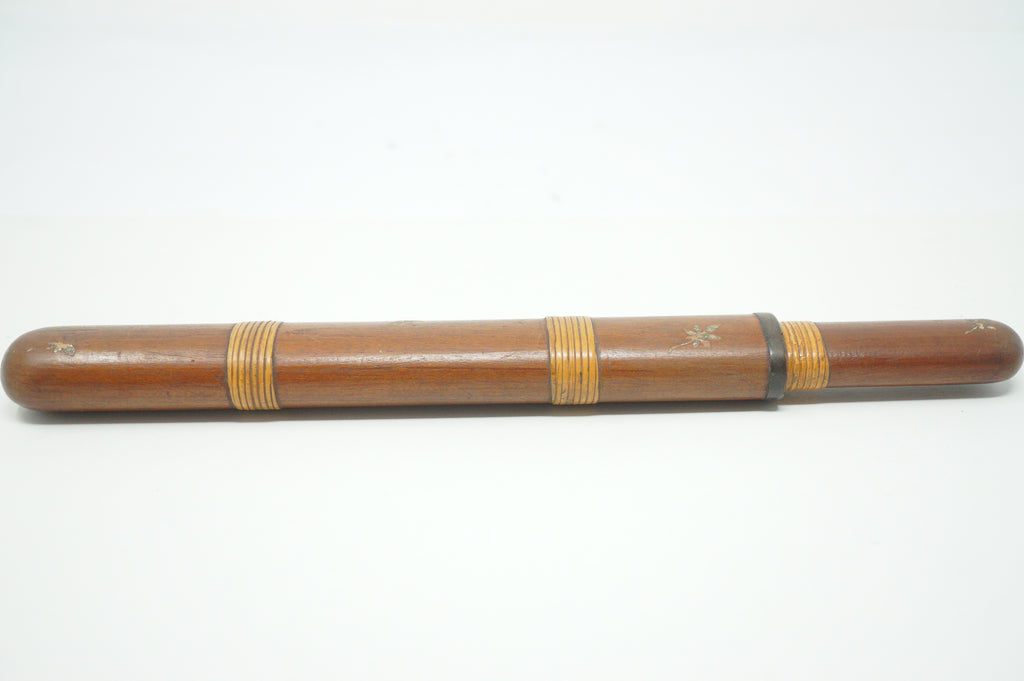 Japanischer Kiseru-Pfeifenbehälter aus Holz mit Blumeneinlagen, Original aus Japan 0618F26