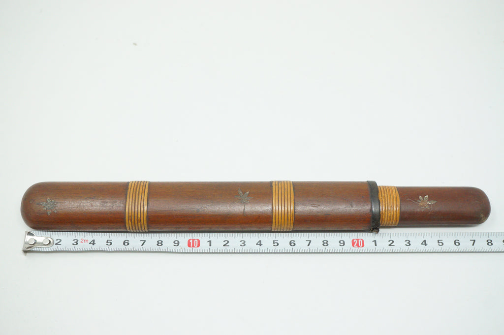 Japanischer Kiseru-Pfeifenbehälter aus Holz mit Blumeneinlagen, Original aus Japan 0618F26