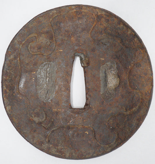 Japanischer Tsuba-Schutz aus Eisen für Katana- oder Wakizashi-Schwert aus Japan 1214D27 