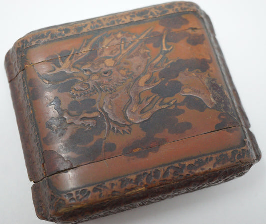 Japanese Wooden Inro Box Antique Original with Unique Dragon Design & 2 Chambers 0618F27