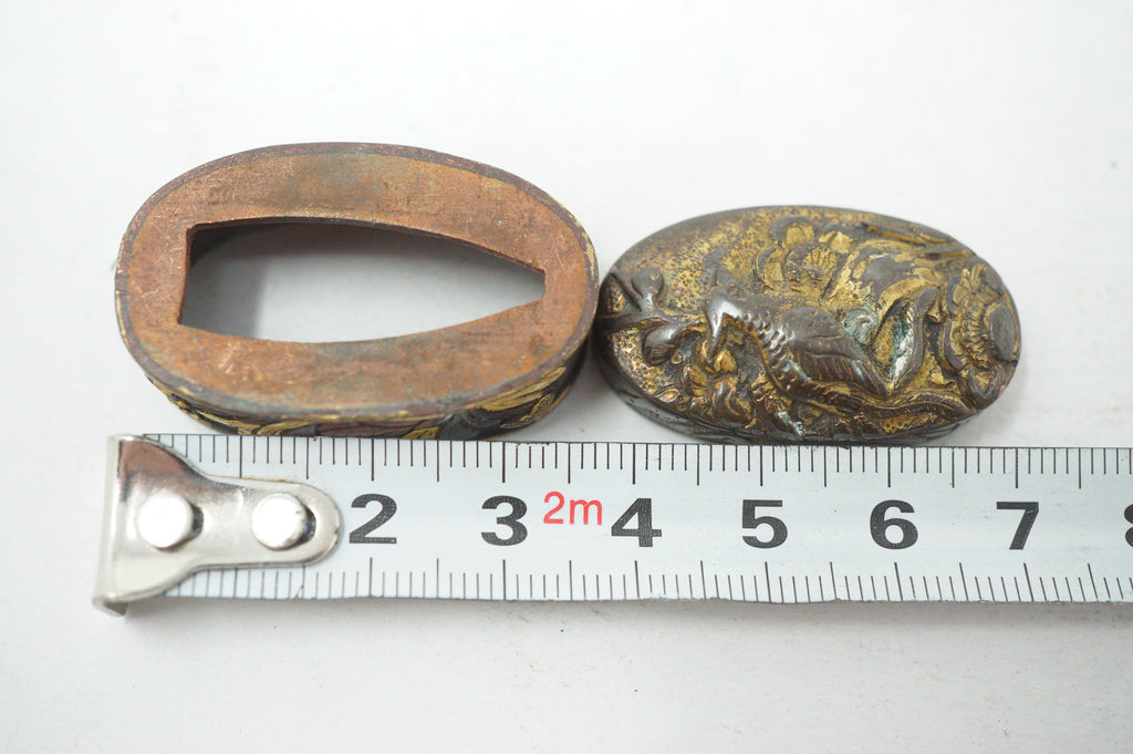 Edo Period Japanese Fuchi Kashira Handle Fittings Detailed Bird Flower Motif 0623G28