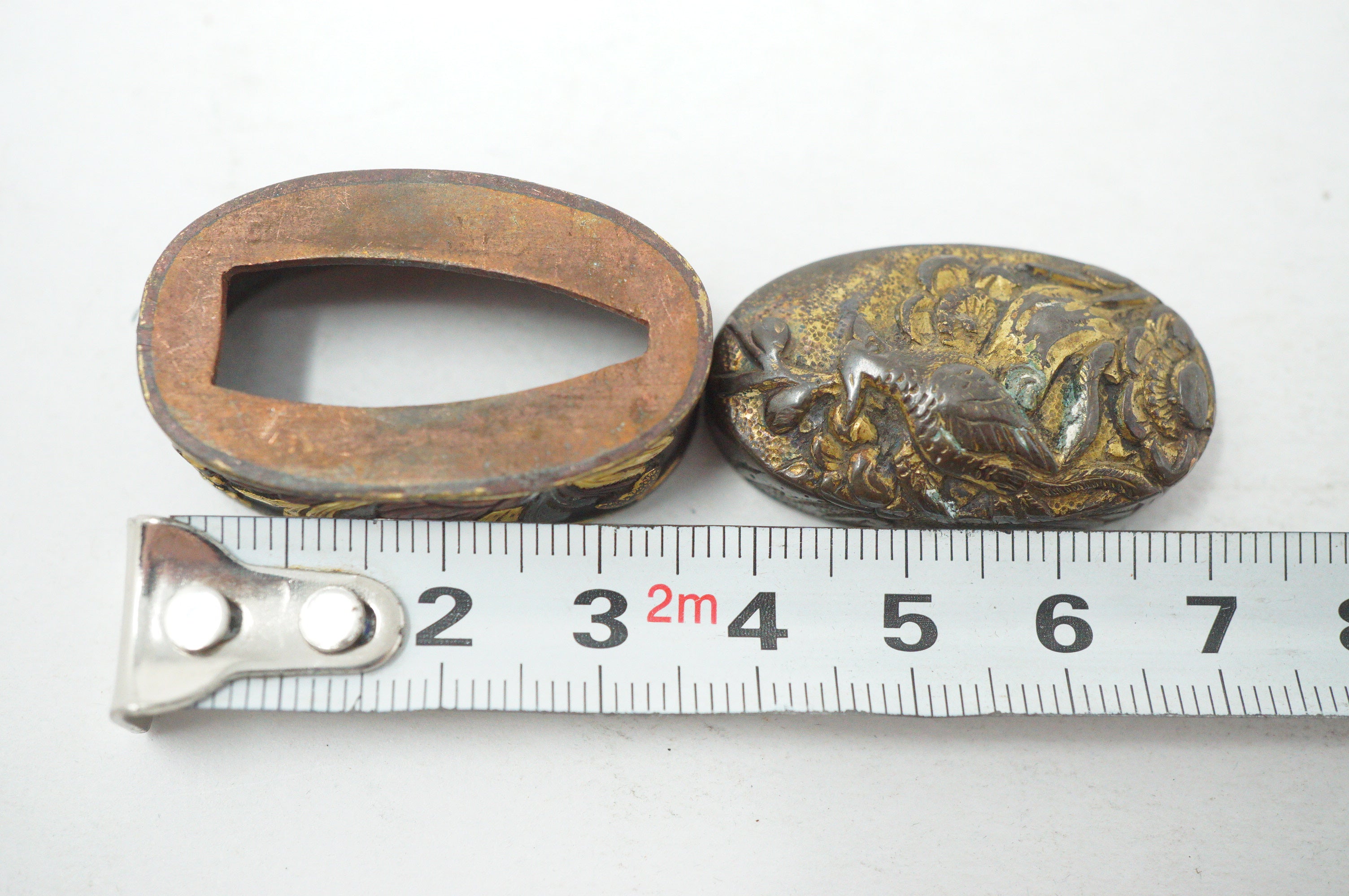Edo Period Japanese Fuchi Kashira Handle Fittings Detailed Bird Flower Motif 0623G28