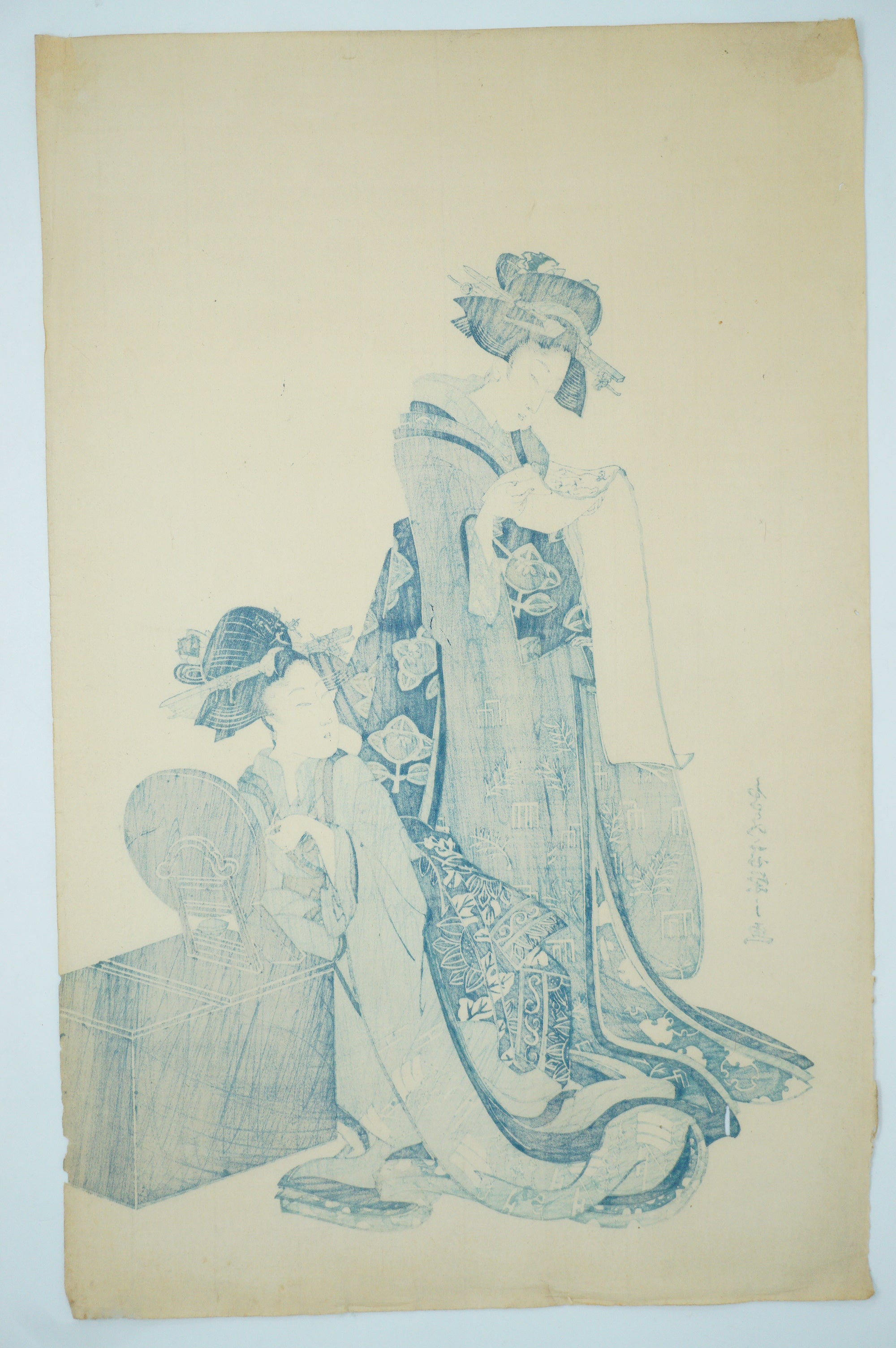 Japanese Quality Woodblock Reprint -Two Women by a Makeup Stand- by Hosoda Eishi 0822E29
