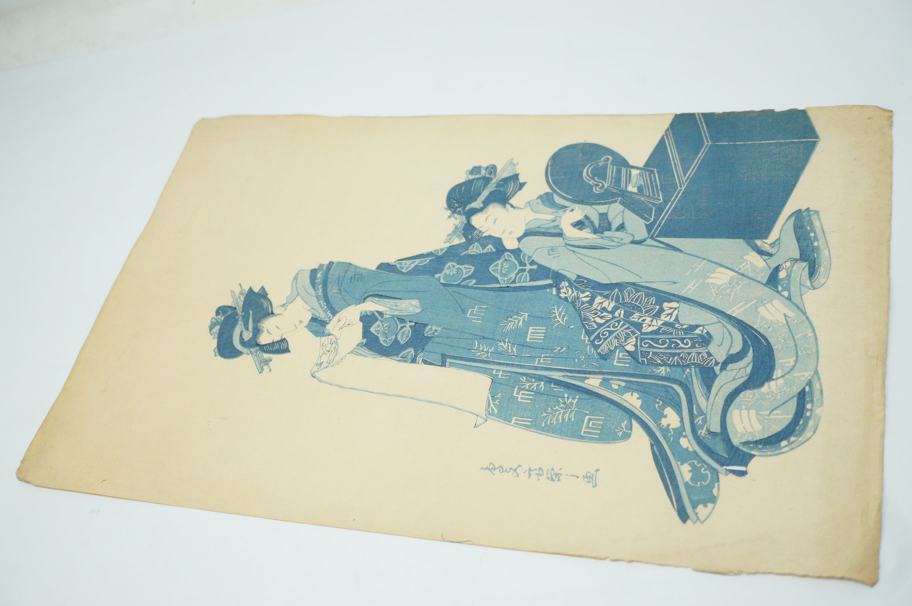 Japanese Quality Woodblock Reprint -Two Women by a Makeup Stand- by Hosoda Eishi 0822E29