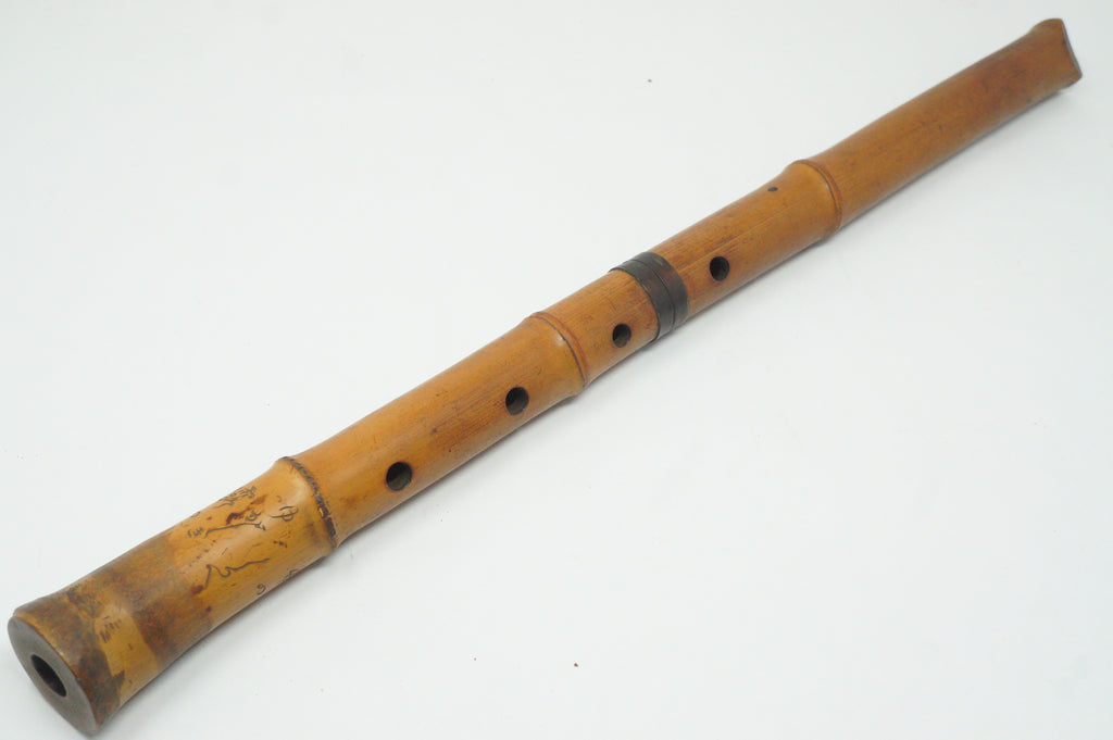 Japanese Antique Shakuhachi Bamboo Flute with Poem Inscription Meiji-Taisho 0921G2