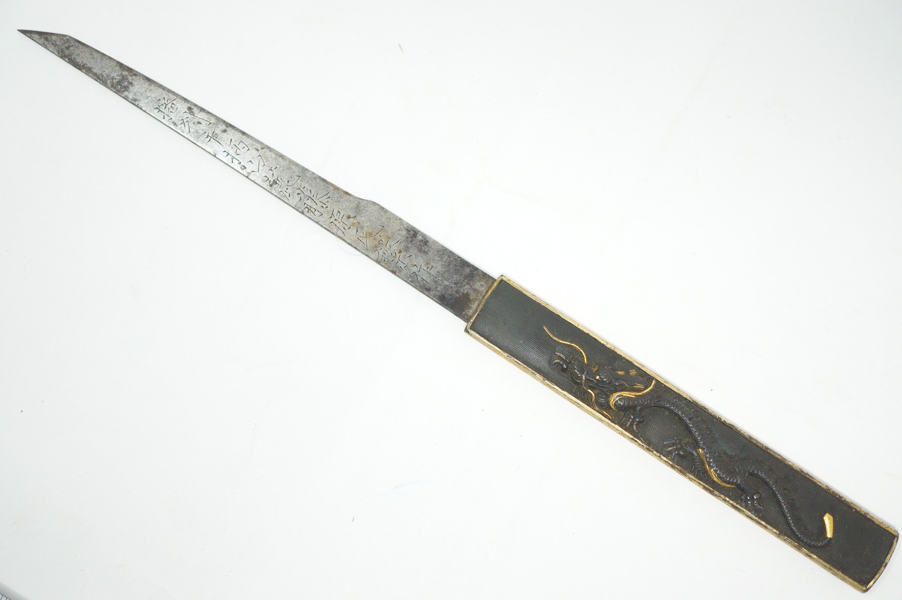 Japanese Kozuka Knife with signed Blade & Dragon Desing Antique Original Sword Parts 0921D2