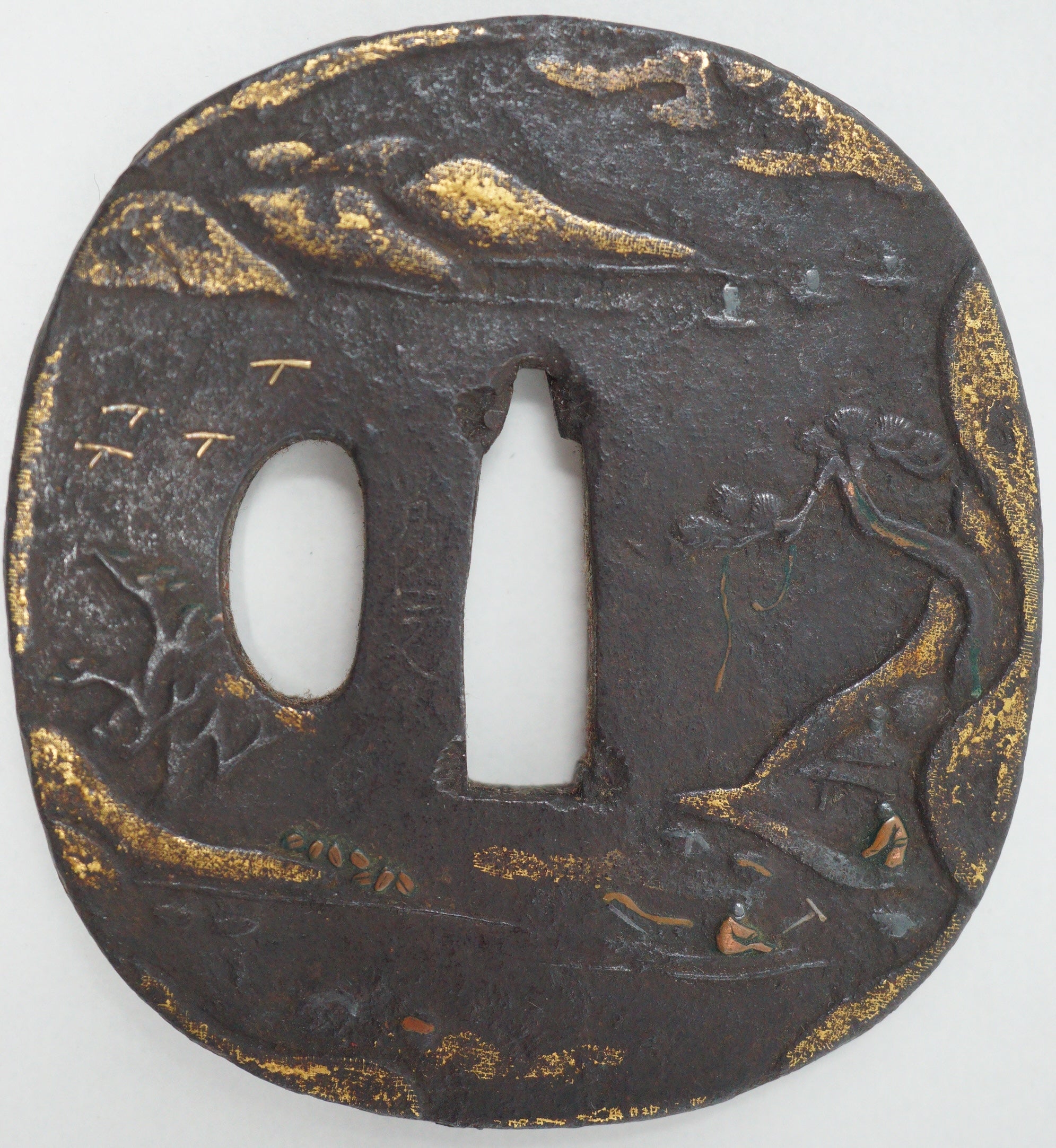 Japanese Tsuba Iron Sword Guard for Katana or Wakizashi Signed with Gold Leafe 1201F2