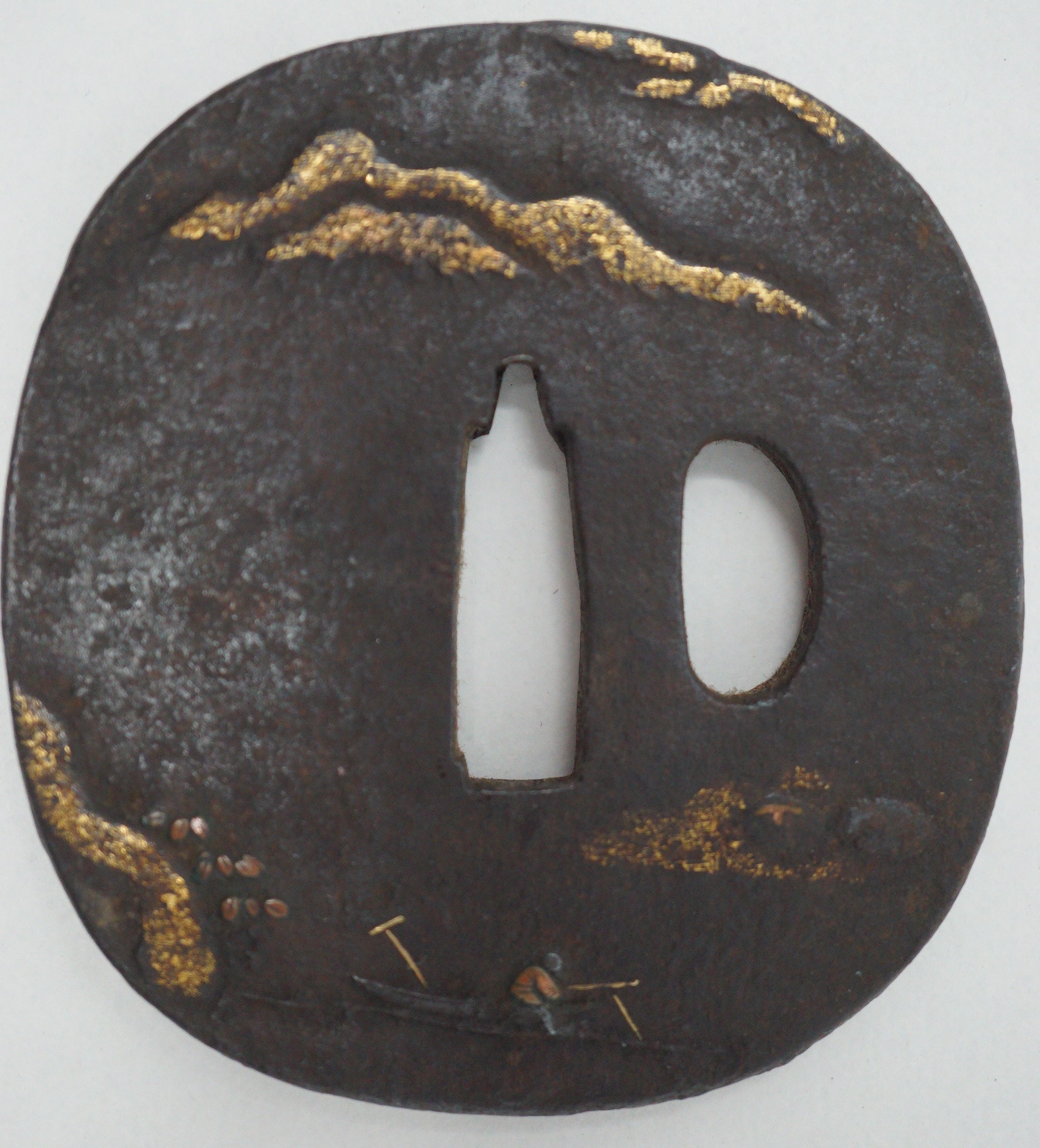 Japanese Tsuba Iron Sword Guard for Katana or Wakizashi Signed with Gold Leafe 1201F2