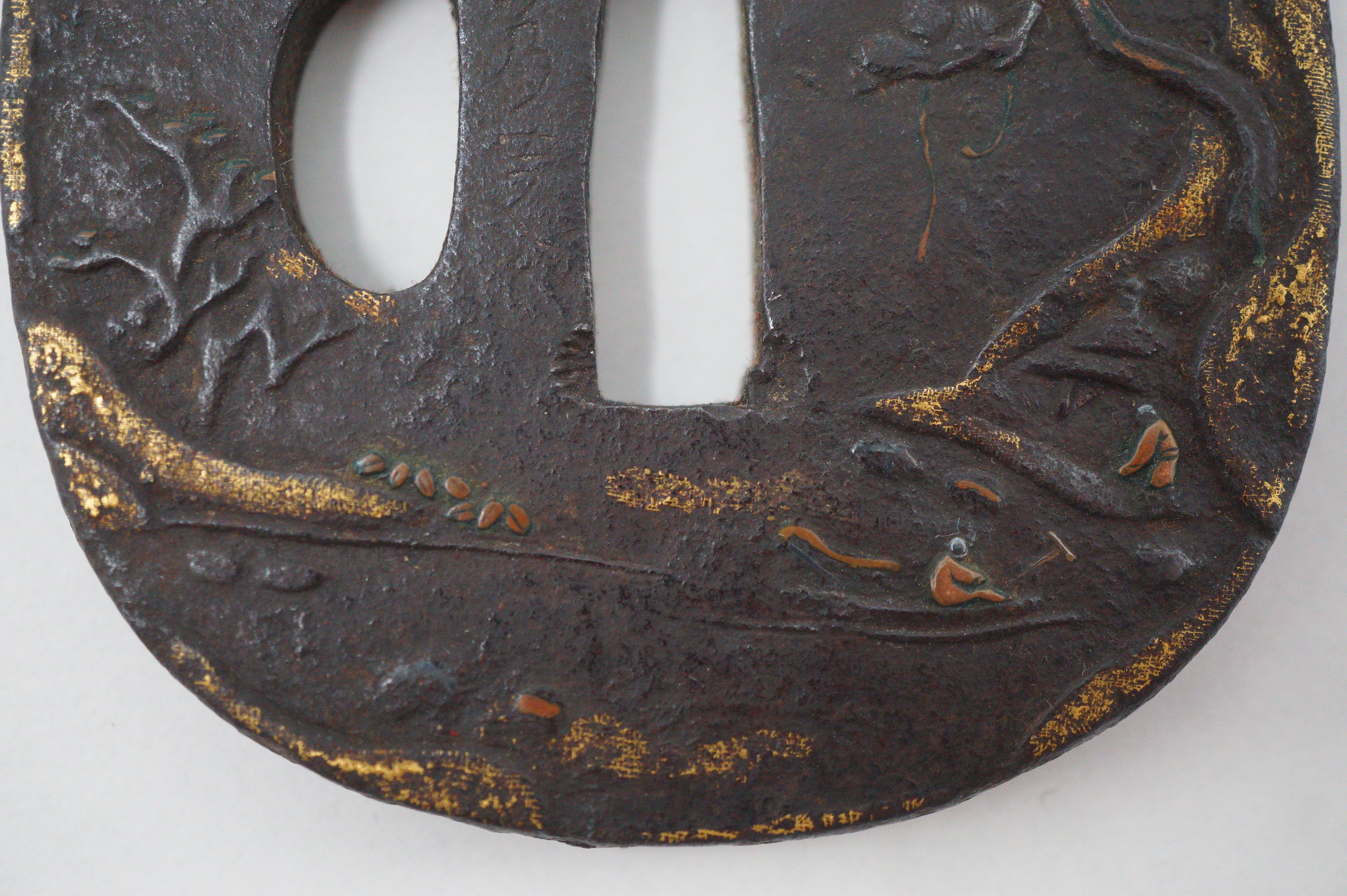 Japanese Tsuba Iron Sword Guard for Katana or Wakizashi Signed with Gold Leafe 1201F2
