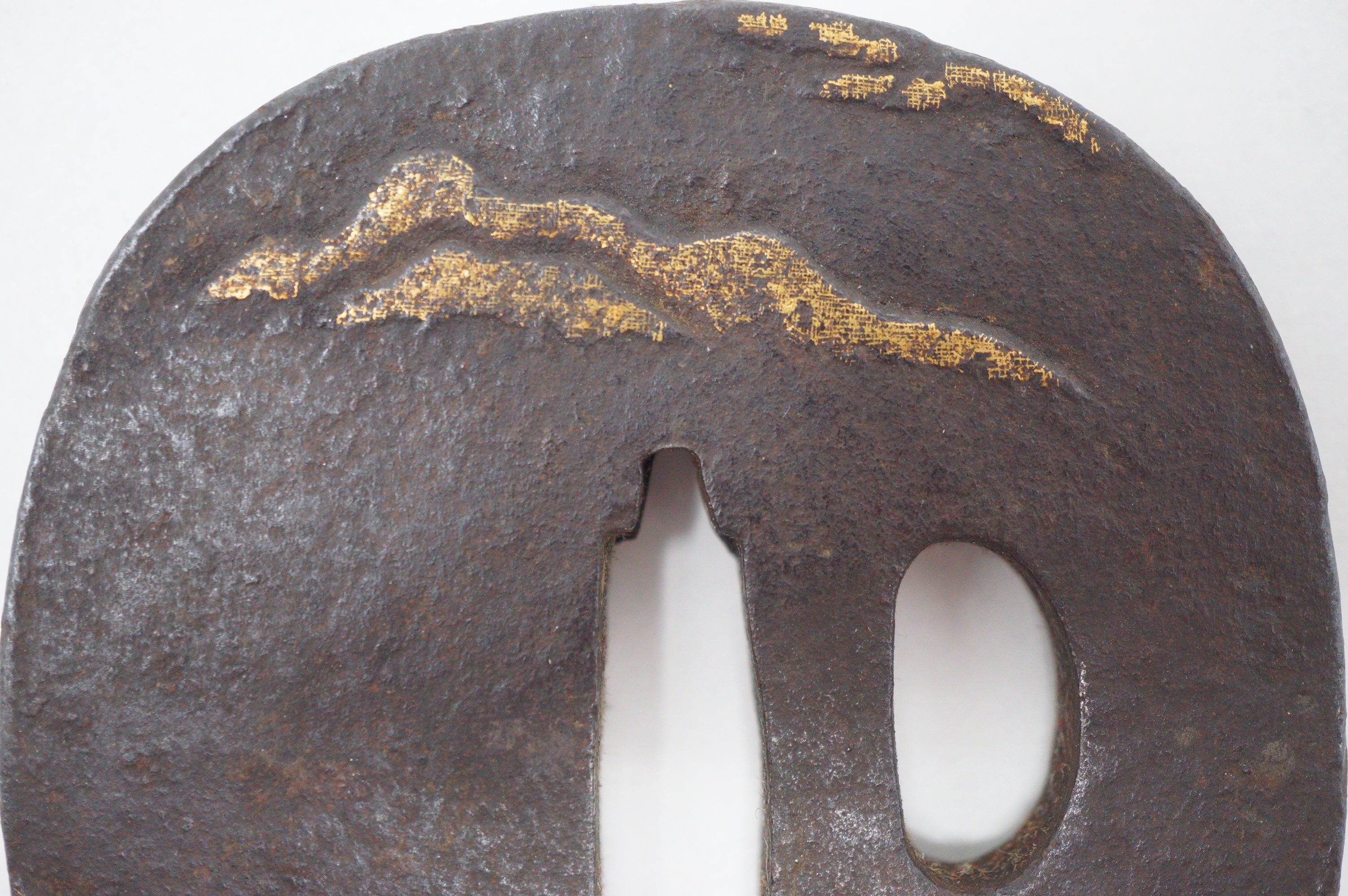 Japanese Tsuba Iron Sword Guard for Katana or Wakizashi Signed with Gold Leafe 1201F2