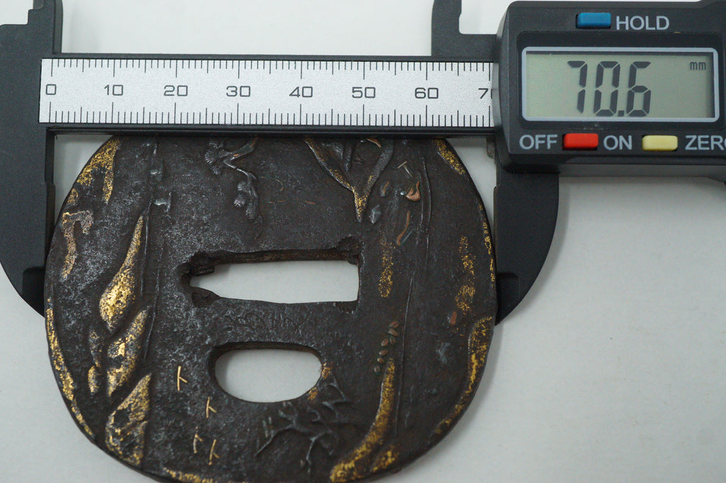 Japanese Tsuba Iron Sword Guard for Katana or Wakizashi Signed with Gold Leafe 1201F2