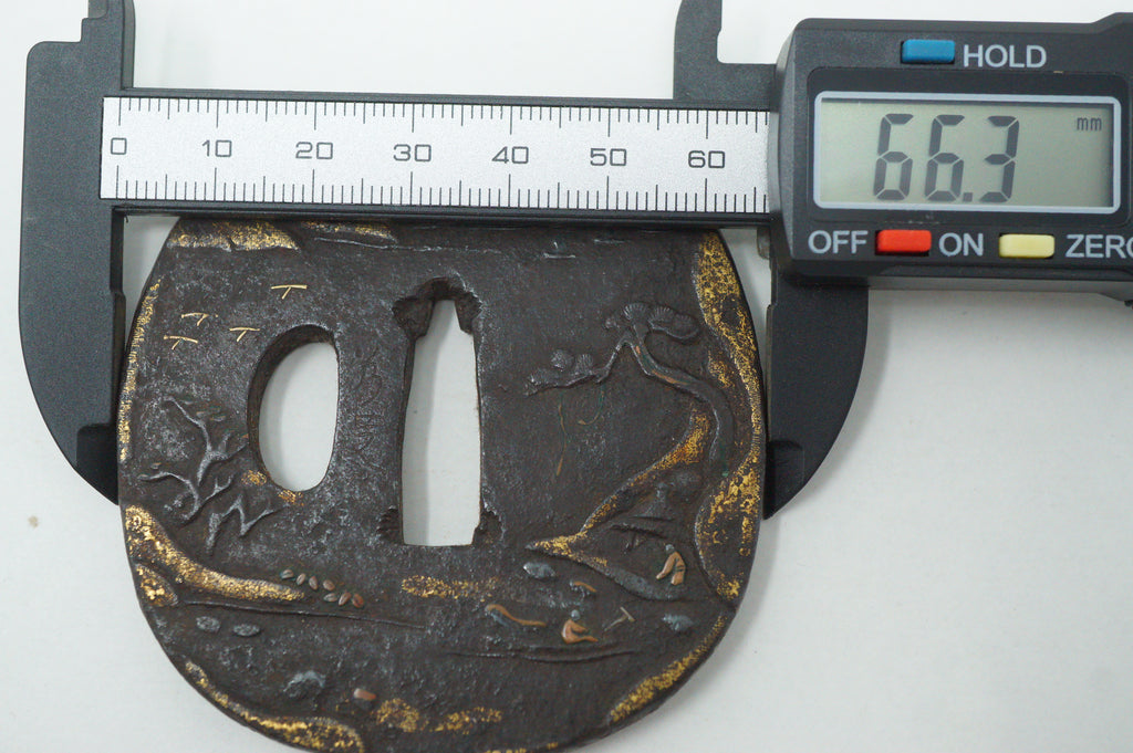 Japanese Tsuba Iron Sword Guard for Katana or Wakizashi Signed with Gold Leafe 1201F2