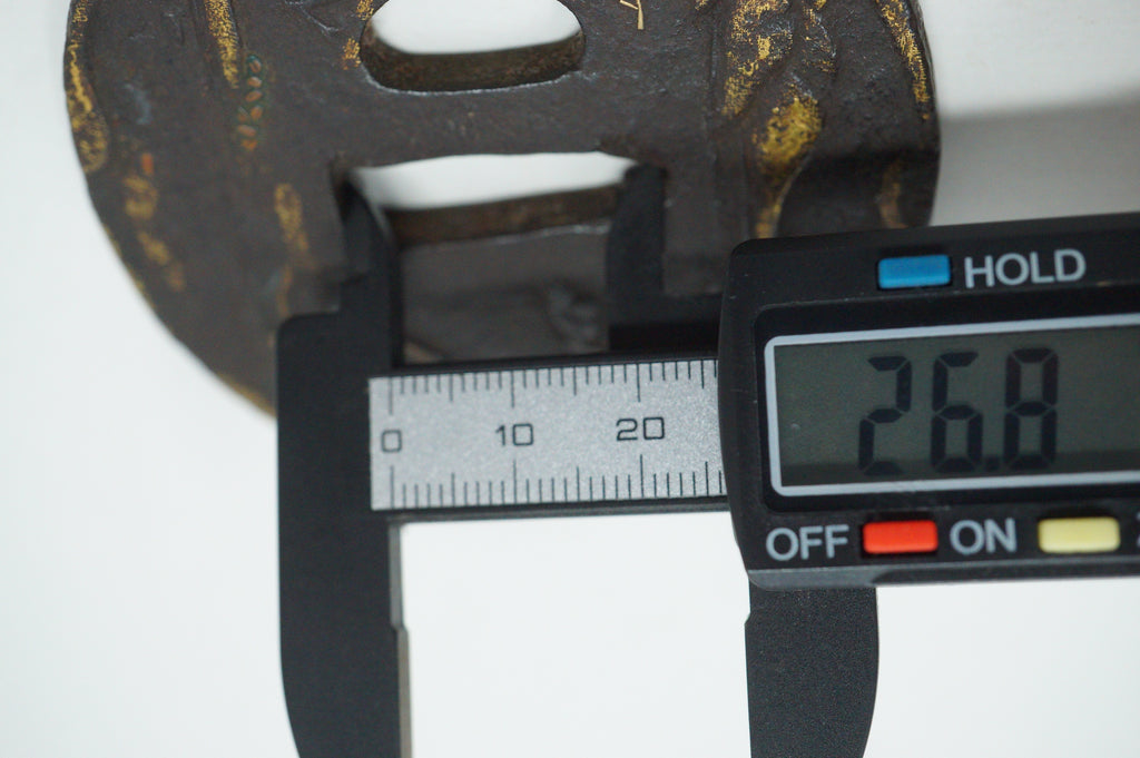 Japanese Tsuba Iron Sword Guard for Katana or Wakizashi Signed with Gold Leafe 1201F2